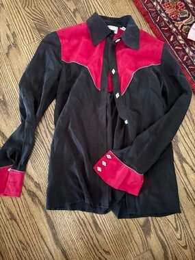 Silk black and white western vintage blouse